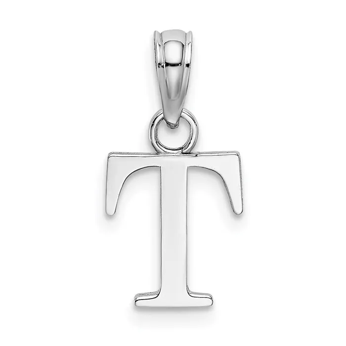 Charm Necklaces TreasureFineJewelers 10K White Gold Polished T Block Initial Charm