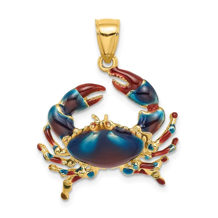 Charm Necklaces TreasureFineJewelers 14K Blue Enamel Stone Crab Charm