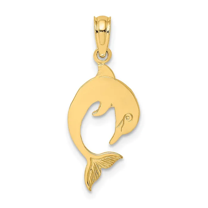 Charm Necklaces TreasureFineJewelers 14K Flat and Polished Dolphin Charm