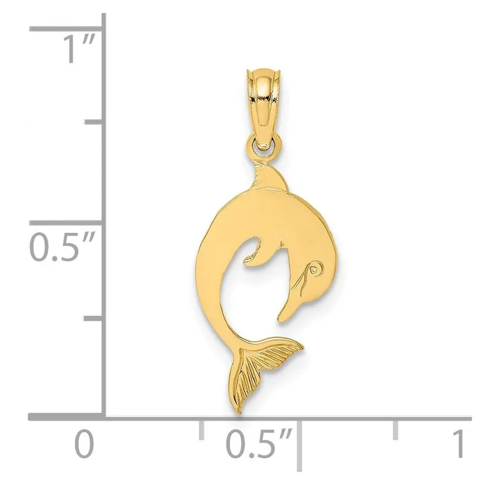 Charm Necklaces TreasureFineJewelers 14K Flat and Polished Dolphin Charm