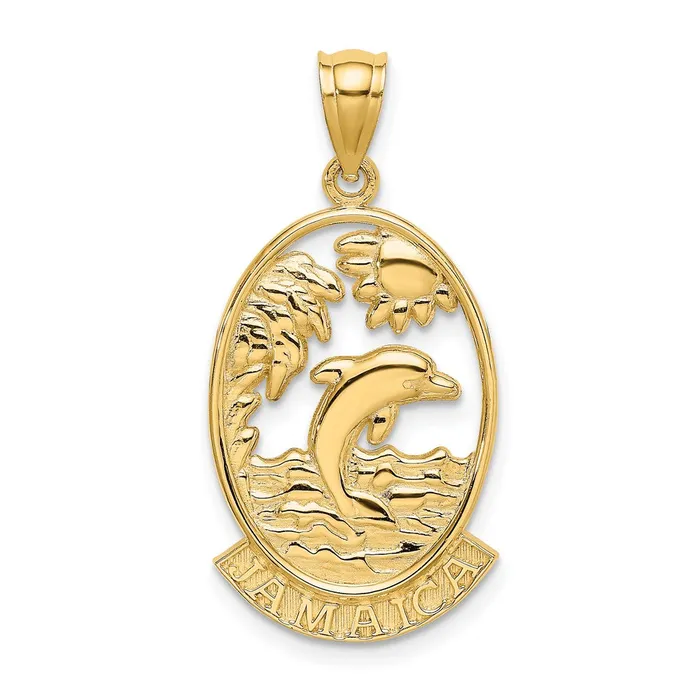 Charm Necklaces TreasureFineJewelers 14K JAMAICA WDolphin Sunset Scene Charm