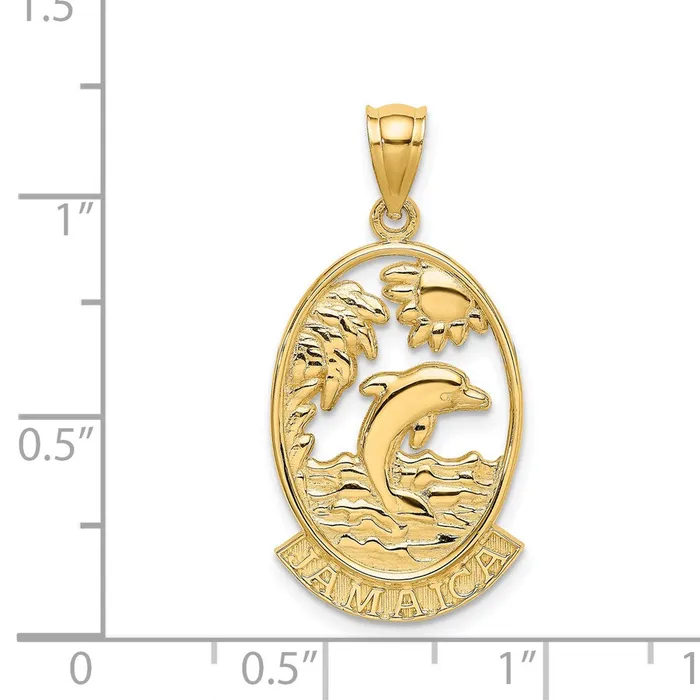 Charm Necklaces TreasureFineJewelers 14K JAMAICA WDolphin Sunset Scene Charm