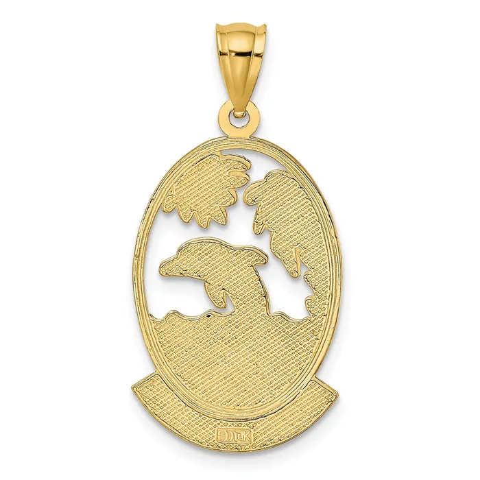 Charm Necklaces TreasureFineJewelers 14K JAMAICA WDolphin Sunset Scene Charm