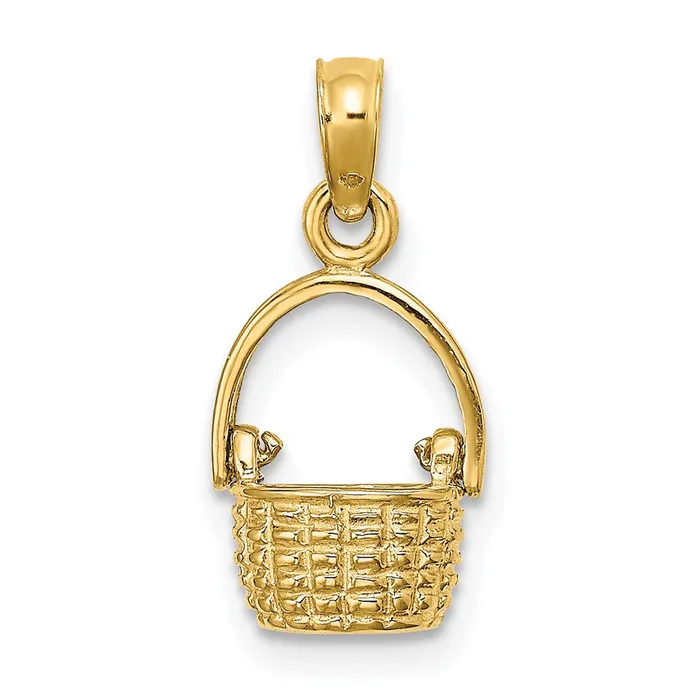 Charm Necklaces TreasureFineJewelers 14k Yellow Gold 3D Moveable Handle Basket Charm