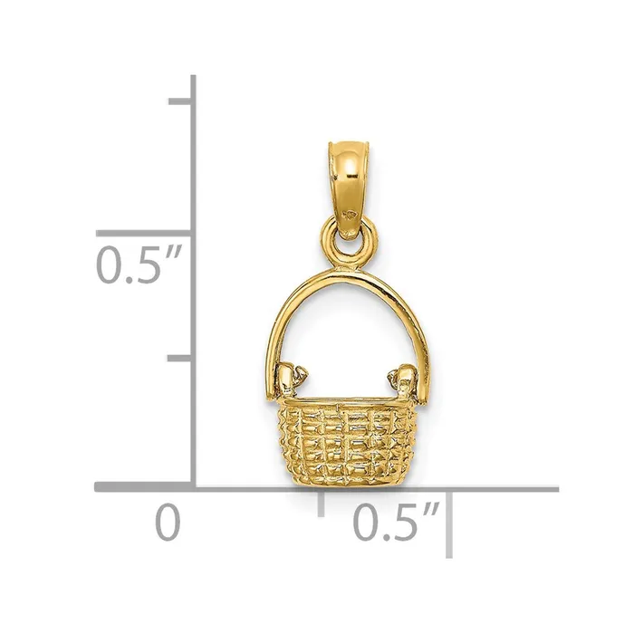 Charm Necklaces TreasureFineJewelers 14k Yellow Gold 3D Moveable Handle Basket Charm