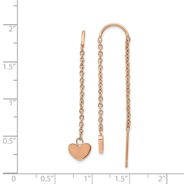 Earrings TreasureFineJewelers Stainless Steel Polished Rose IPplated Threader Heart Dangle Earrings