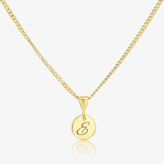 Ema Jewels Necklaces E Initial Cursive Engraved Pendant Necklace 14K 925 Gold Vermeil