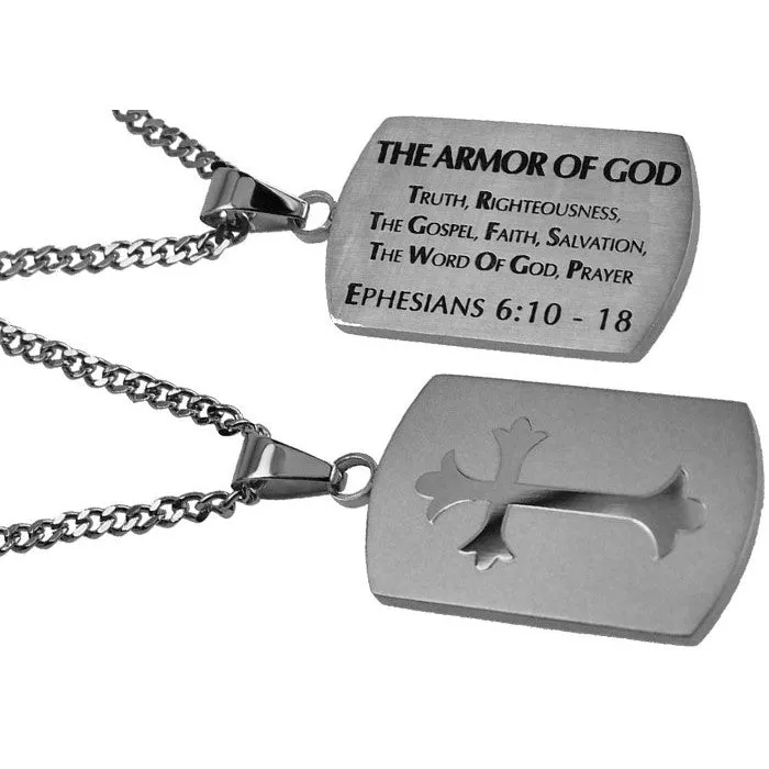 EPHESIANS 61018 Shield Cross Armor Of God Necklace with Bible Verse Stainless Steel Curb Chain North Arrow Shop Necklaces EPHESIANS 61018 Shield Cross Armor Of God Necklace with Bible Verse Stainless Steel Curb Chain North Arrow Shop Necklaces