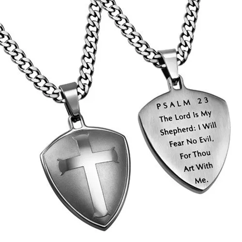 Necklaces North Arrow Shop Shield of Faith Psalm 23 Necklace Stainless Steel Cross with Chain Necklaces North Arrow Shop Shield of Faith Psalm 23 Necklace Stainless Steel Cross with Chain