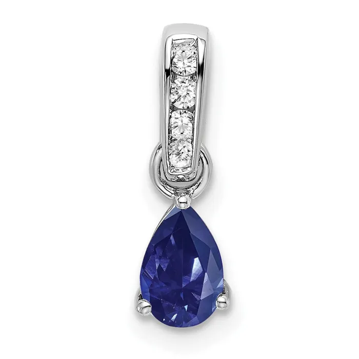 Necklaces TreasureFineJewelers 10k White Gold Pear Created Sapphire and Diamond Pendant Necklaces TreasureFineJewelers 10k White Gold Pear Created Sapphire and Diamond Pendant
