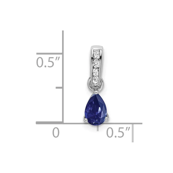 Necklaces TreasureFineJewelers 10k White Gold Pear Created Sapphire and Diamond Pendant