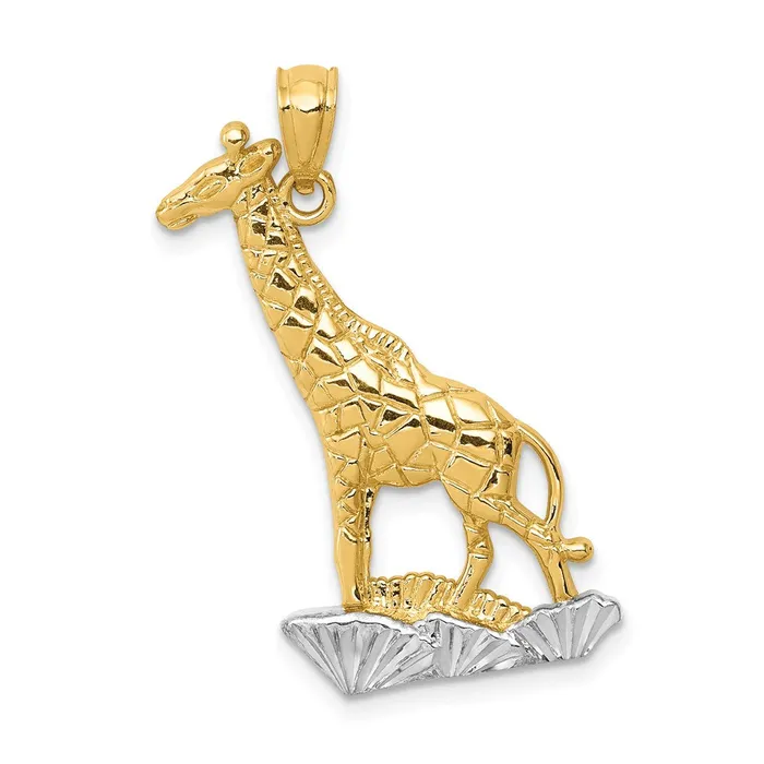 Necklaces TreasureFineJewelers 14k wRhodium Diamondcut Polished Giraffe Pendant