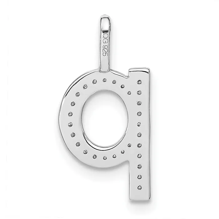 Necklaces TreasureFineJewelers 14K White Gold Diamond Lower Case Letter Q Initial Pendant