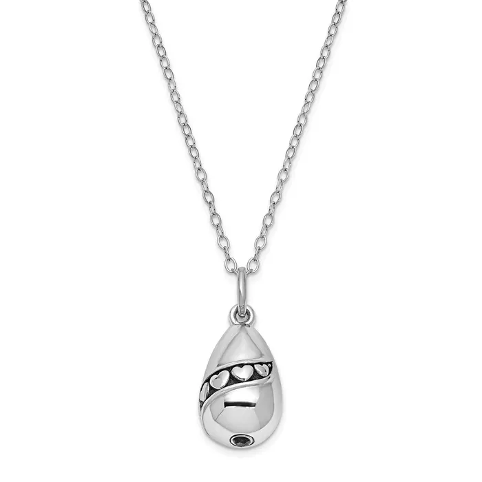 Necklaces TreasureFineJewelers Sentimental Expressions Sterling Silver Rhodiumplated Antiqued Tear Of Love Ash Holder 18 Inch Necklace