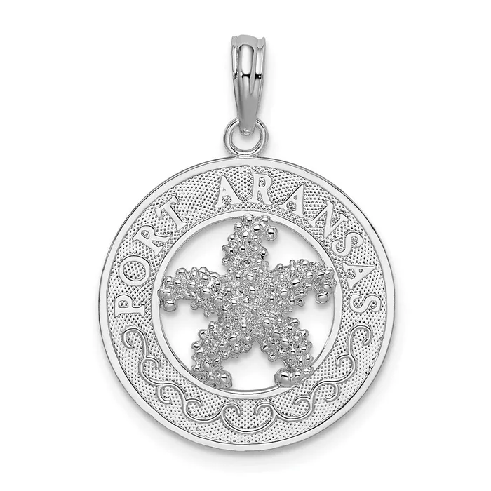 Necklaces TreasureFineJewelers Sterling Silver Polished Port Aransas Circle wStarfish Pendant Necklaces TreasureFineJewelers Sterling Silver Polished Port Aransas Circle wStarfish Pendant