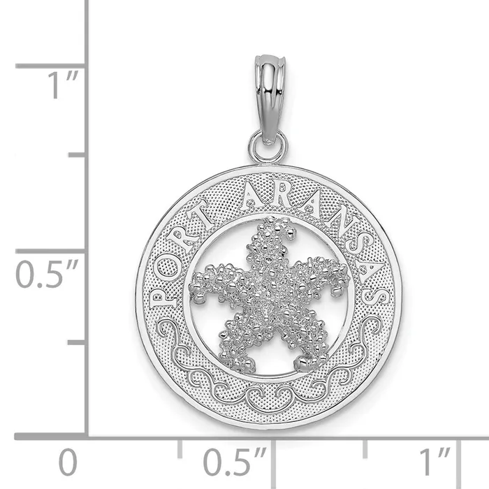 Necklaces TreasureFineJewelers Sterling Silver Polished Port Aransas Circle wStarfish Pendant