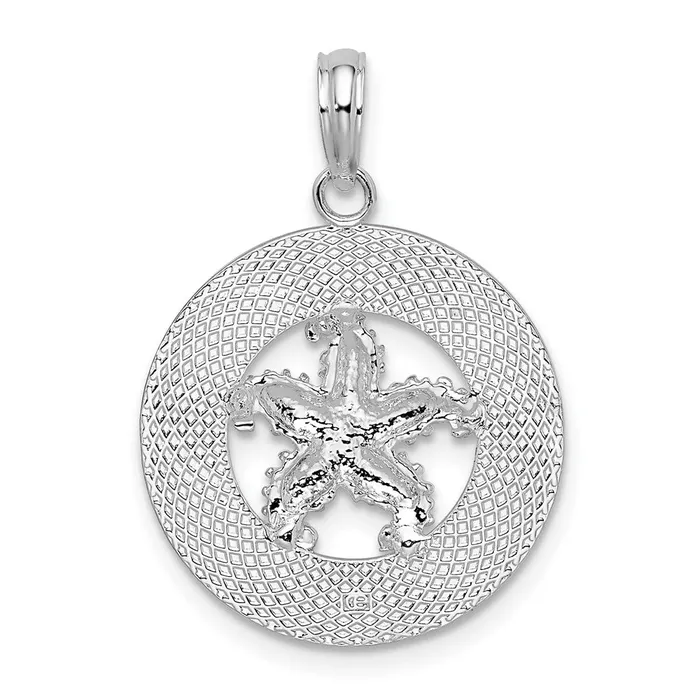 Necklaces TreasureFineJewelers Sterling Silver Polished Port Aransas Circle wStarfish Pendant