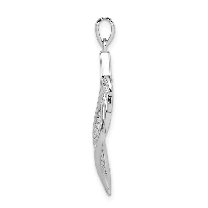 Necklaces TreasureFineJewelers Sterling Silver Rhodiumplated Pave CZ Leaf Pendant
