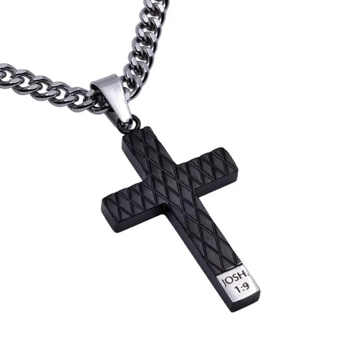 North Arrow Shop Necklaces Joshua 19 STRONG AND COURAGEOUS Stainless Steel Engraved Black Cross Necklace North Arrow Shop Necklaces Joshua 19 STRONG AND COURAGEOUS Stainless Steel Engraved Black Cross Necklace