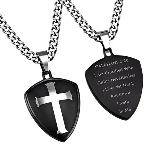 North Arrow Shop Necklaces Shield of Faith Galatians 220 Necklace CRUCIFIED WITH CHRIST Bible Verse Steel Curb North Arrow Shop Necklaces Shield of Faith Galatians 220 Necklace CRUCIFIED WITH CHRIST Bible Verse Steel Curb