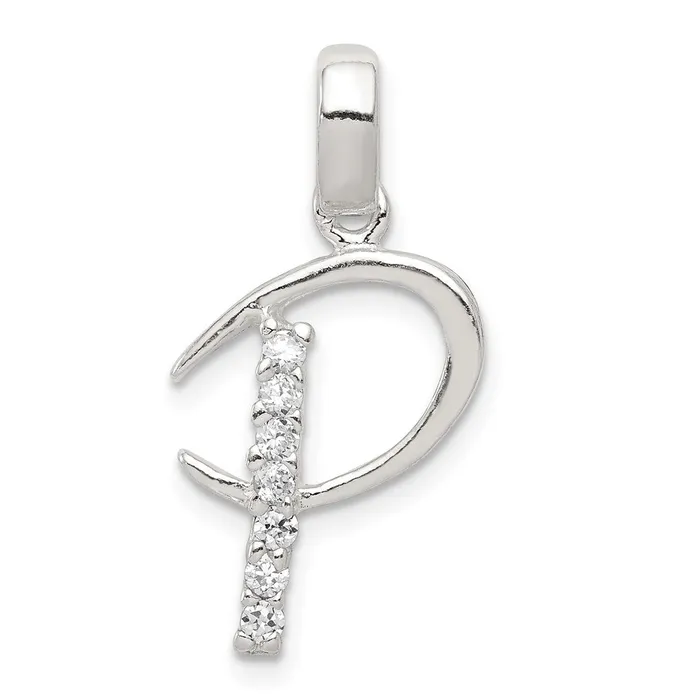 Sterling Silver CZ Letter P Initial Pendant TreasureFineJewelers Necklaces Sterling Silver CZ Letter P Initial Pendant TreasureFineJewelers Necklaces