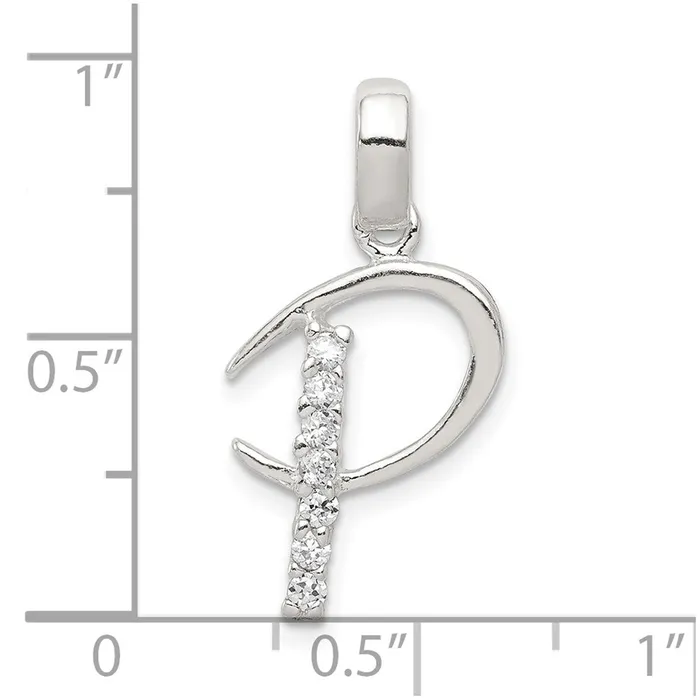 Sterling Silver CZ Letter P Initial Pendant TreasureFineJewelers Necklaces