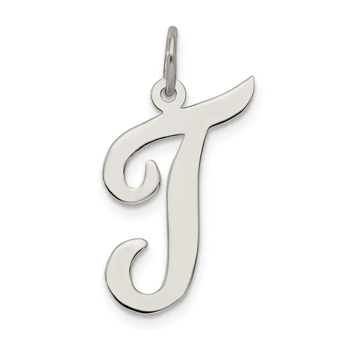 Sterling Silver Rhodiumplated Script Letter T Initial Charm TreasureFineJewelers Necklaces Sterling Silver Rhodiumplated Script Letter T Initial Charm TreasureFineJewelers Necklaces