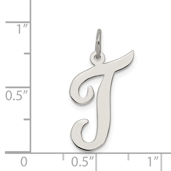 Sterling Silver Rhodiumplated Script Letter T Initial Charm TreasureFineJewelers Necklaces