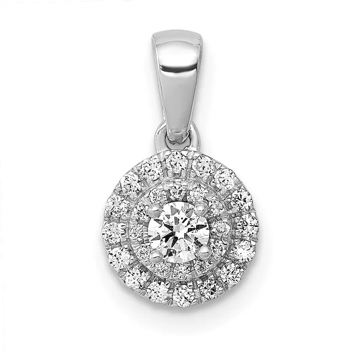 TreasureFineJewelers 14k White Gold 14ct Diamond Round Halo Cluster Pendant Necklaces TreasureFineJewelers 14k White Gold 14ct Diamond Round Halo Cluster Pendant Necklaces