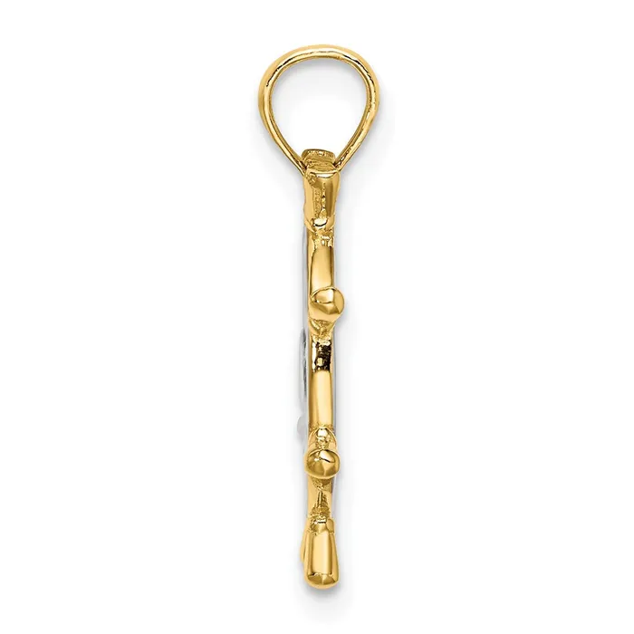 TreasureFineJewelers 14k Yellow Gold Rhodium wRhodium Ships Wheel Pendant PreStyled Sets