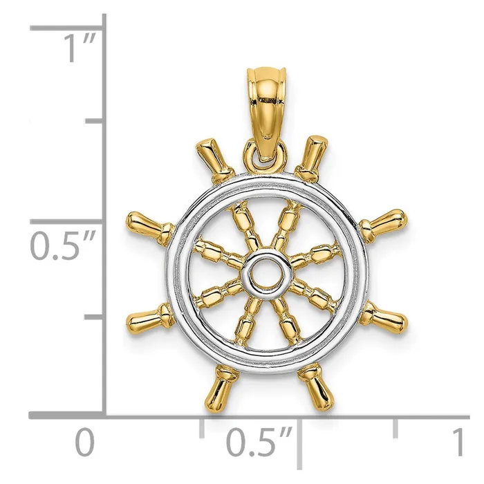 TreasureFineJewelers 14k Yellow Gold Rhodium wRhodium Ships Wheel Pendant PreStyled Sets