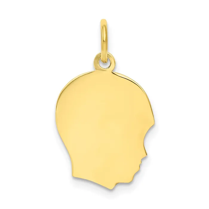 TreasureFineJewelers Charm Necklaces 10K Plain Medium 018 Gauge Facing Right Engravable Boy Head Charm