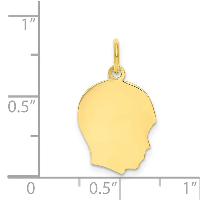 TreasureFineJewelers Charm Necklaces 10K Plain Medium 018 Gauge Facing Right Engravable Boy Head Charm