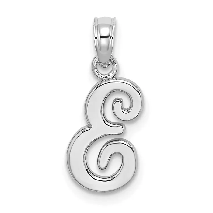 TreasureFineJewelers Charm Necklaces 10K White Gold Polished E Script Initial Charm