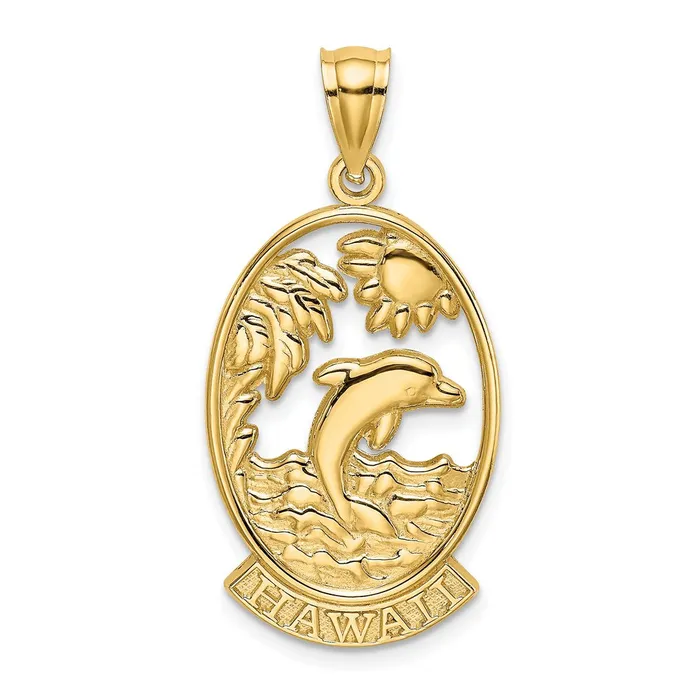 TreasureFineJewelers Charm Necklaces 14K HAWAII w Dolphins in Waves Charm