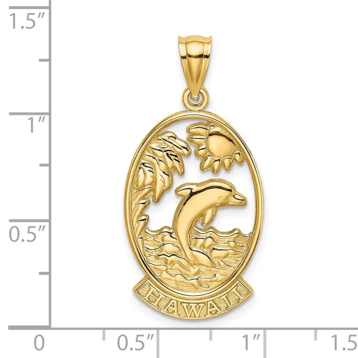 TreasureFineJewelers Charm Necklaces 14K HAWAII w Dolphins in Waves Charm