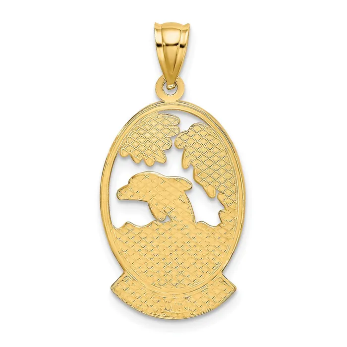 TreasureFineJewelers Charm Necklaces 14K HAWAII w Dolphins in Waves Charm