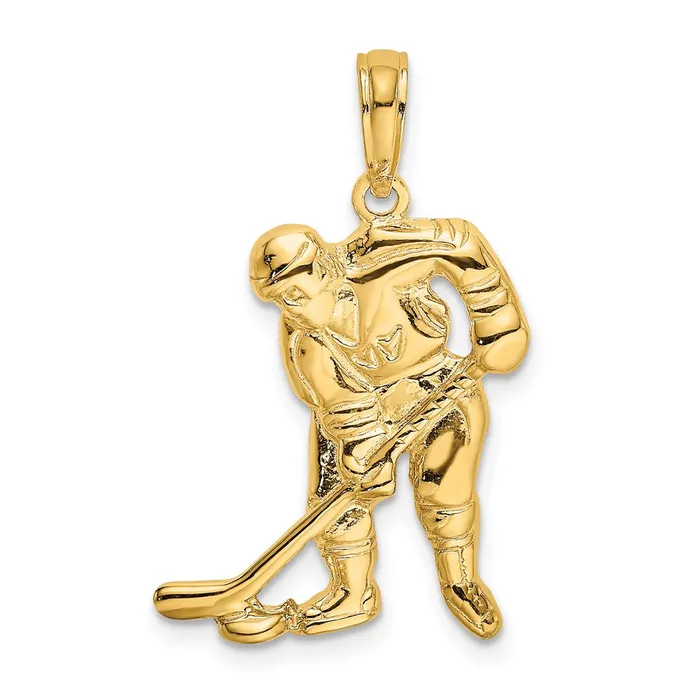 TreasureFineJewelers Charm Necklaces 14k Hockey Player with Stick and Puck Charm