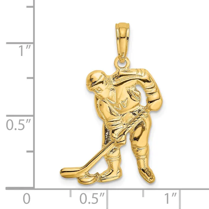 TreasureFineJewelers Charm Necklaces 14k Hockey Player with Stick and Puck Charm