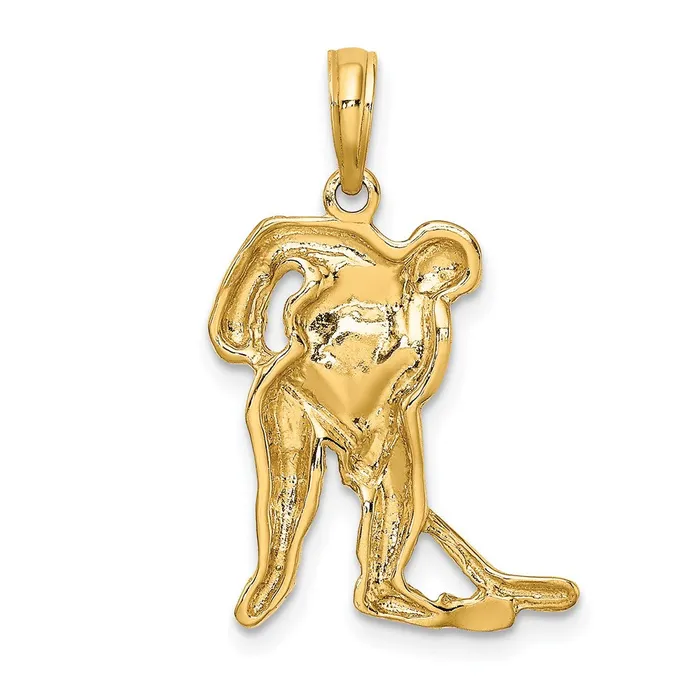 TreasureFineJewelers Charm Necklaces 14k Hockey Player with Stick and Puck Charm