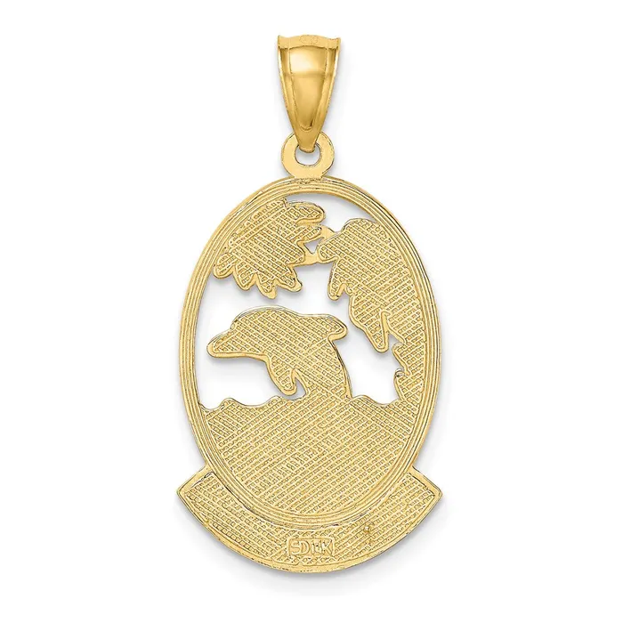 TreasureFineJewelers Charm Necklaces 14K PUERTO RICO w Dolphin Sunset Scene Charm