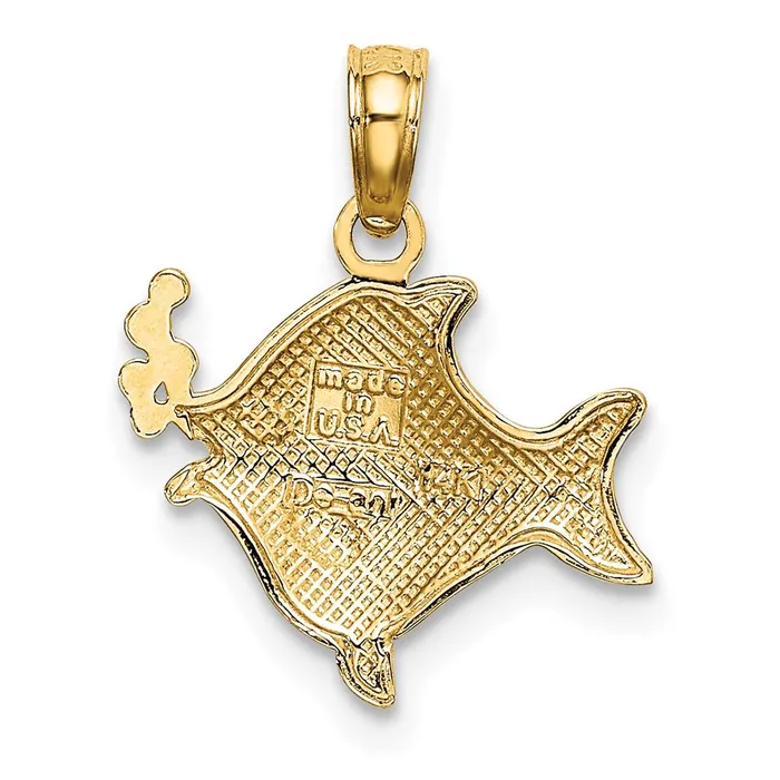 TreasureFineJewelers Charm Necklaces 14k with White Rhodium 2D Fish w Bubbles Charm