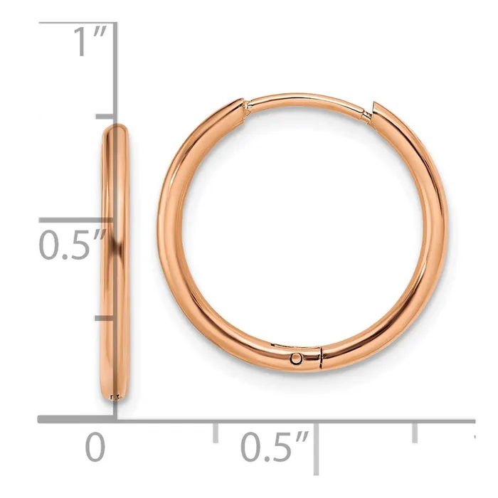 TreasureFineJewelers Earrings Stainless Steel Polished Rose IPplated 16mm Hinged Hoop Earrings