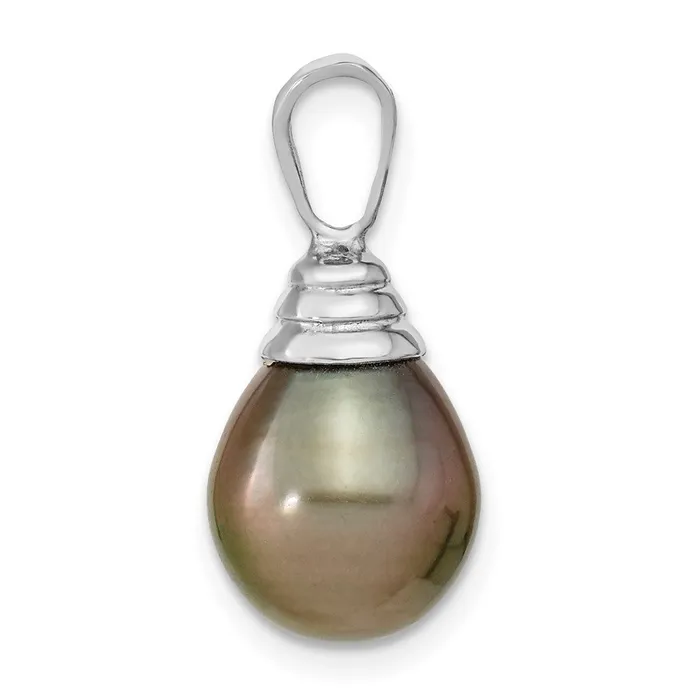 TreasureFineJewelers Necklaces 14k White Gold 1011mm Teardrop Saltwater Cultured Tahitian Pearl Pendant