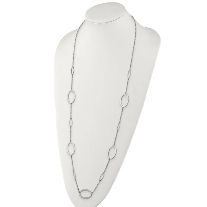 TreasureFineJewelers Necklaces Stainless Steel Polished Fancy Oval Link 38in Necklace