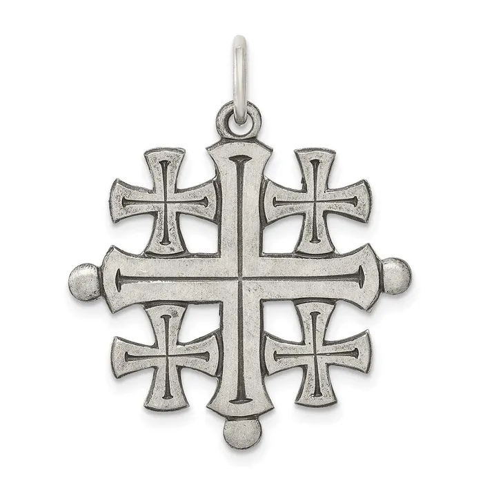 TreasureFineJewelers Necklaces Sterling Silver Antiqued Jerusalem Cross Pendant TreasureFineJewelers Necklaces Sterling Silver Antiqued Jerusalem Cross Pendant