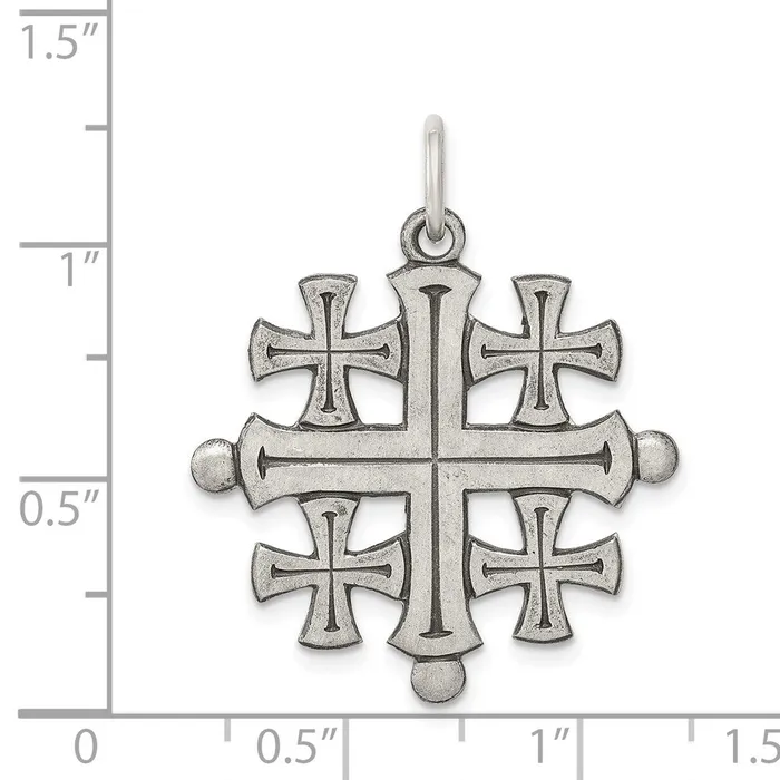 TreasureFineJewelers Necklaces Sterling Silver Antiqued Jerusalem Cross Pendant