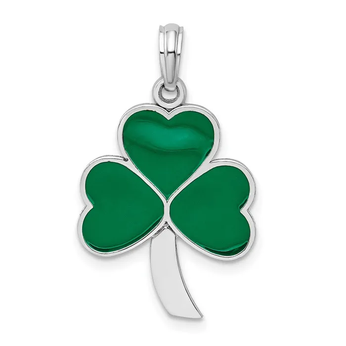 TreasureFineJewelers Necklaces Sterling Silver Polished Enameled Shamrock Pendant TreasureFineJewelers Necklaces Sterling Silver Polished Enameled Shamrock Pendant
