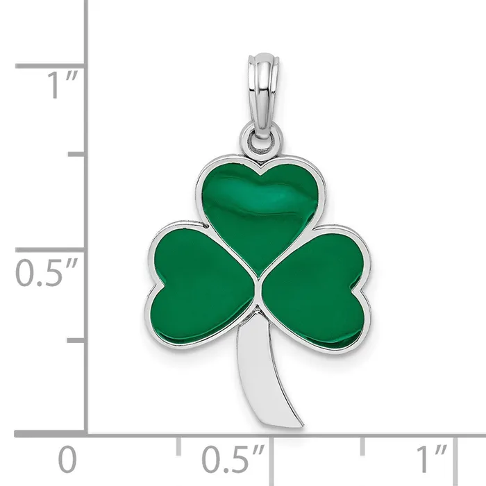 TreasureFineJewelers Necklaces Sterling Silver Polished Enameled Shamrock Pendant