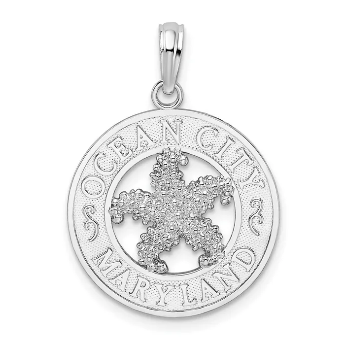 TreasureFineJewelers Necklaces Sterling Silver Polished Ocean City MD Circle wStarfish Pendant TreasureFineJewelers Necklaces Sterling Silver Polished Ocean City MD Circle wStarfish Pendant